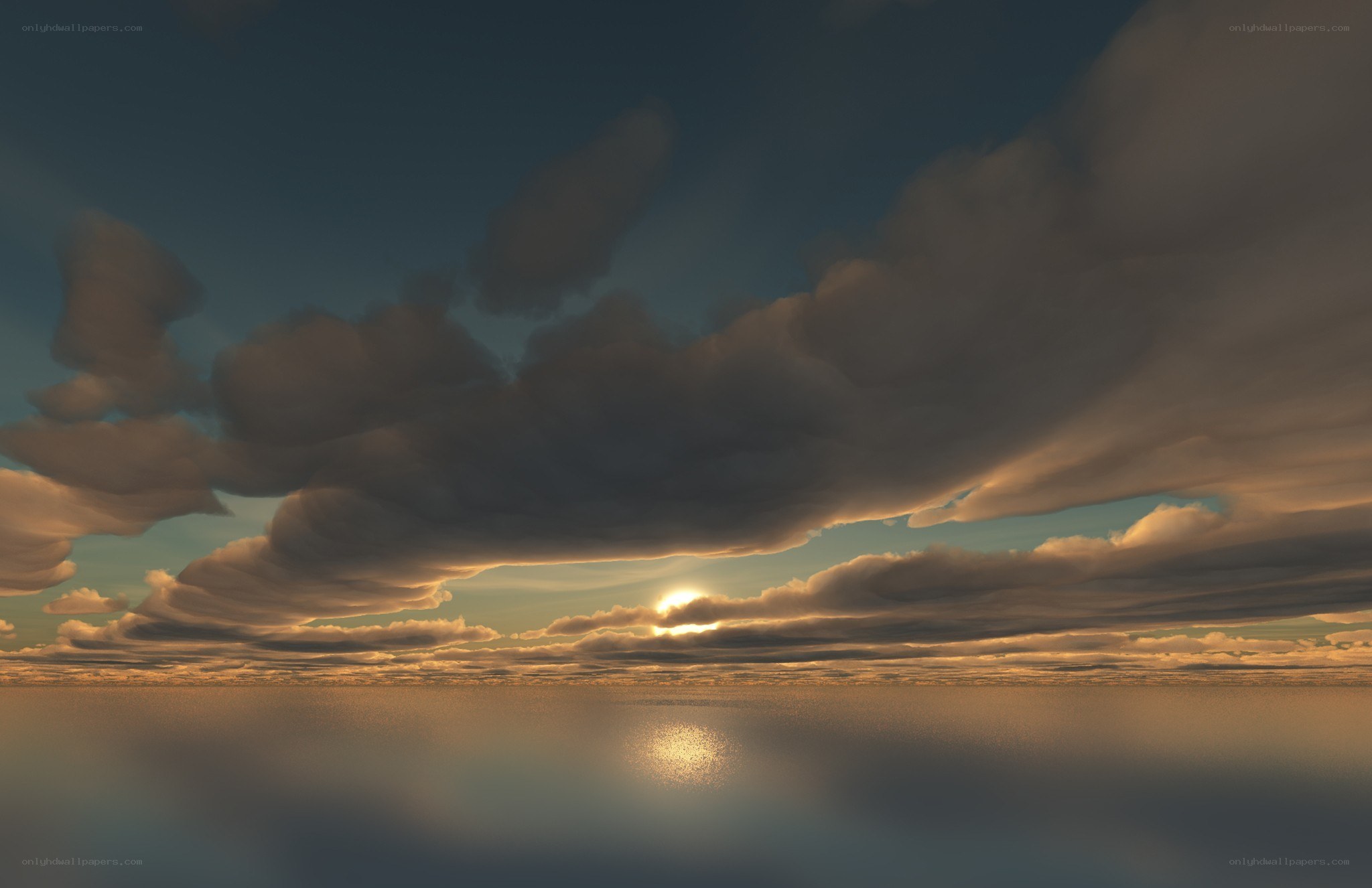Sunset over calm ocean