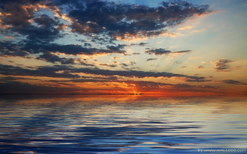 Sunset over Calm Ocean — Orange