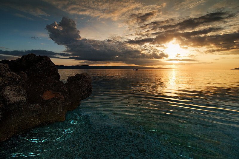 Sunset over Calm Sea — Blue