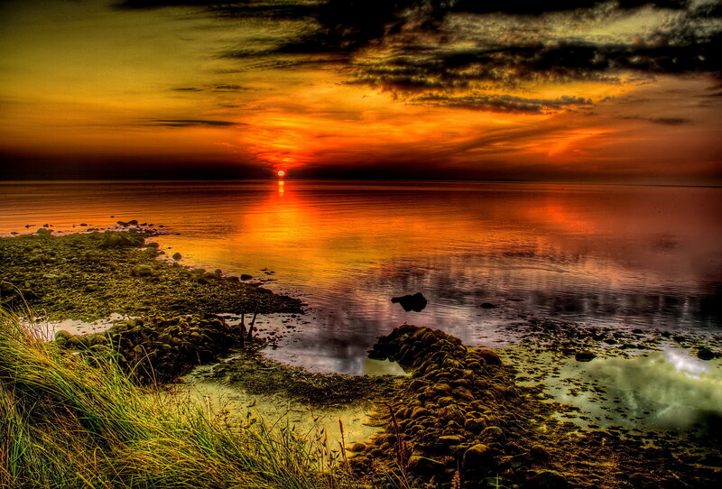 Sunset over Calm Sea — Orange, Dramatic