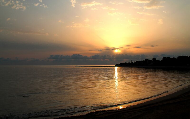 Sunset over Calm Sea — Orange, Serene, Photograph, Beach