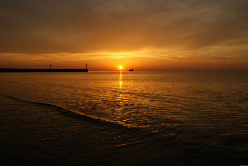 Sunset over Calm Sea — Orange, Serene, Photograph, Sun