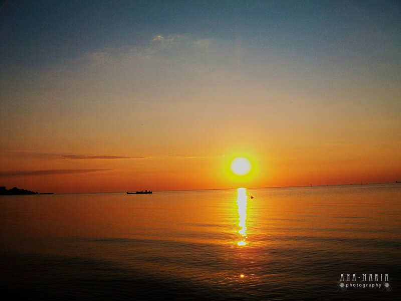 Sunset over Calm Sea — Orange, Serene, Photograph