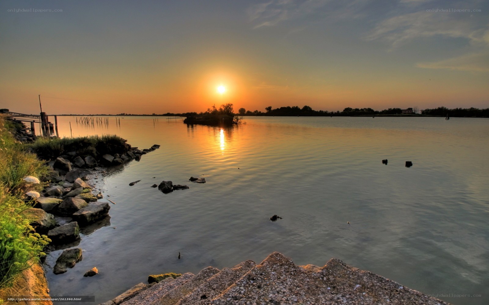 Sunset over calm water
