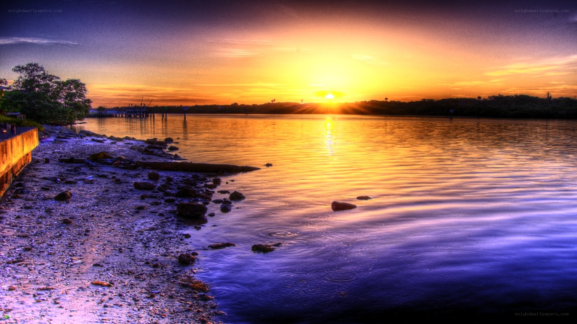 sunset over calm water