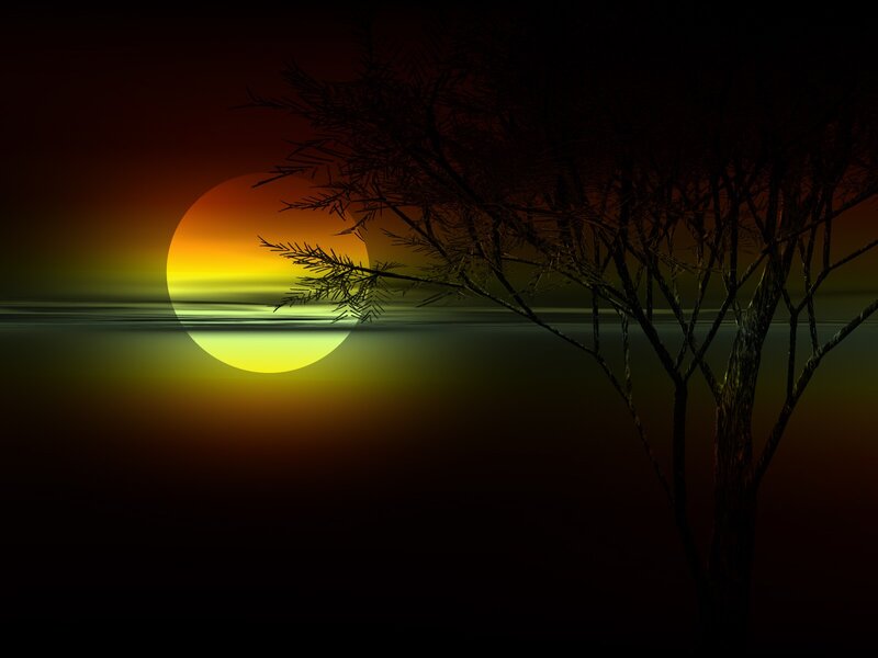 sunset over calm water