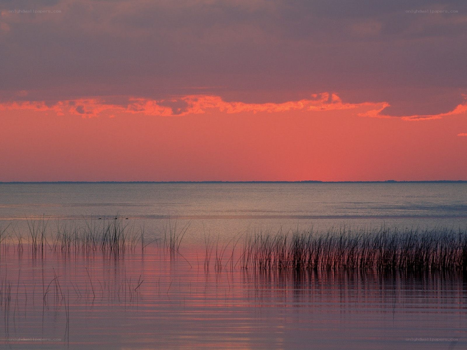 Sunset over calm water