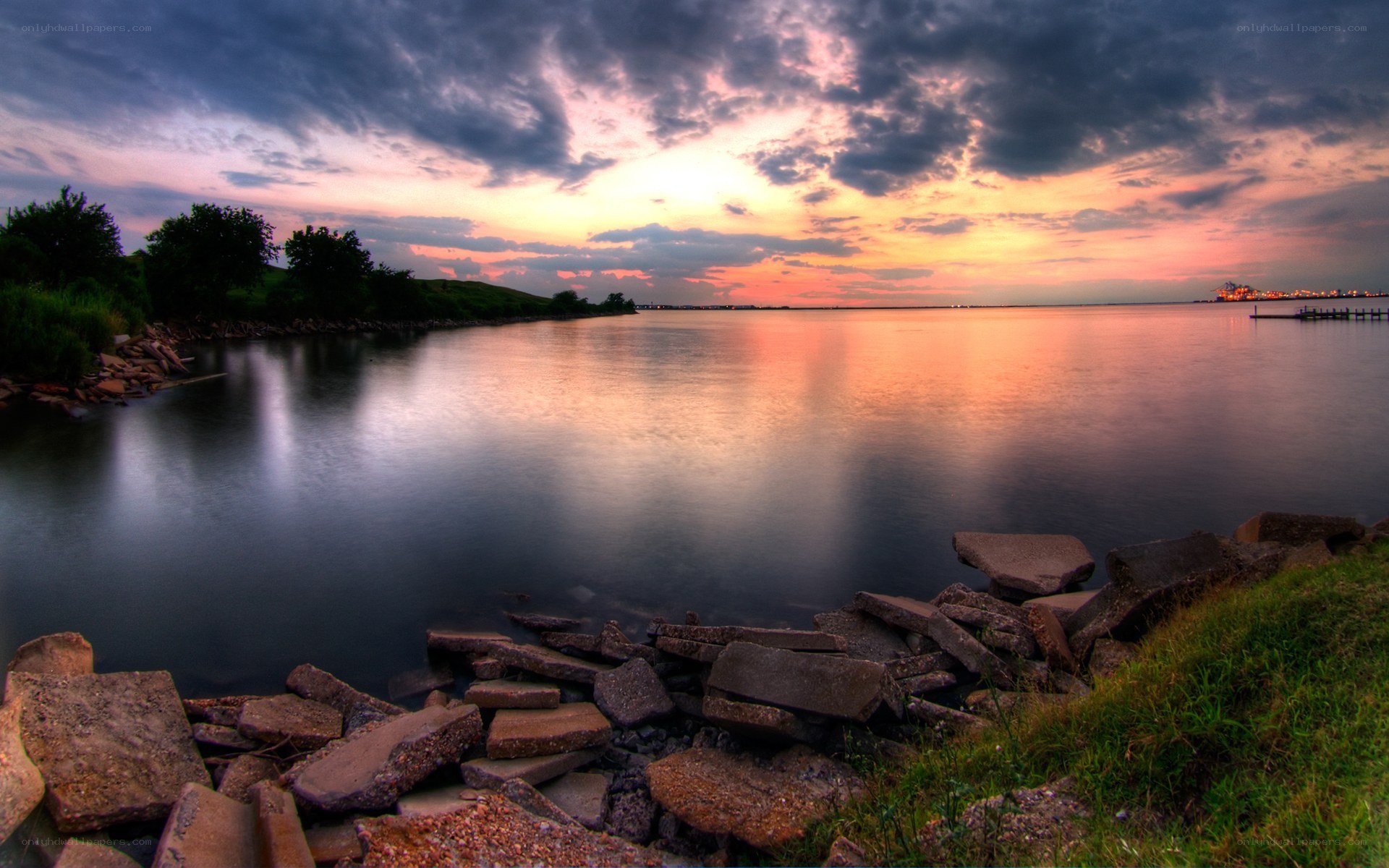 sunset over calm water
