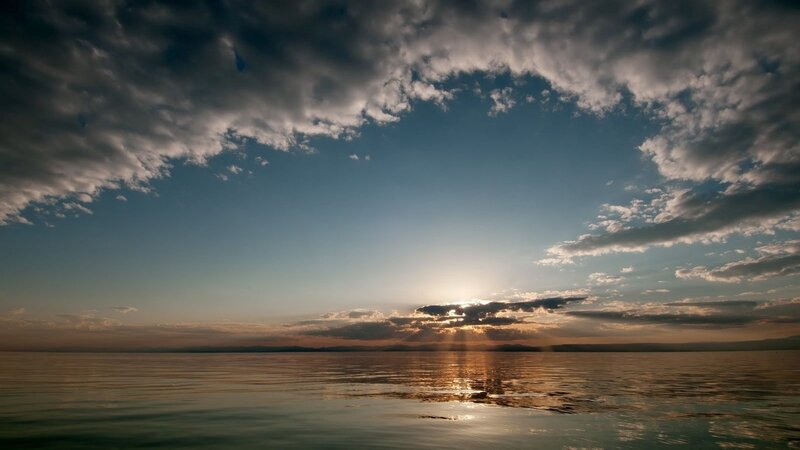 Sunset over Calm Water — Blue, Dramatic, Photograph, Sky, Clouds