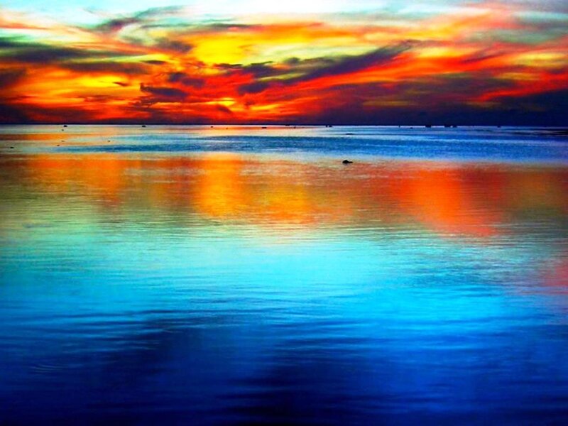 Sunset over Calm Water — Blue, Dramatic