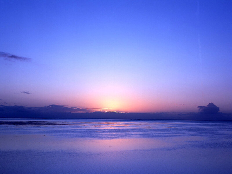 Sunset over Calm Water — Blue, Serene, Photograph, Sky, Clouds, Reflection, Purple
