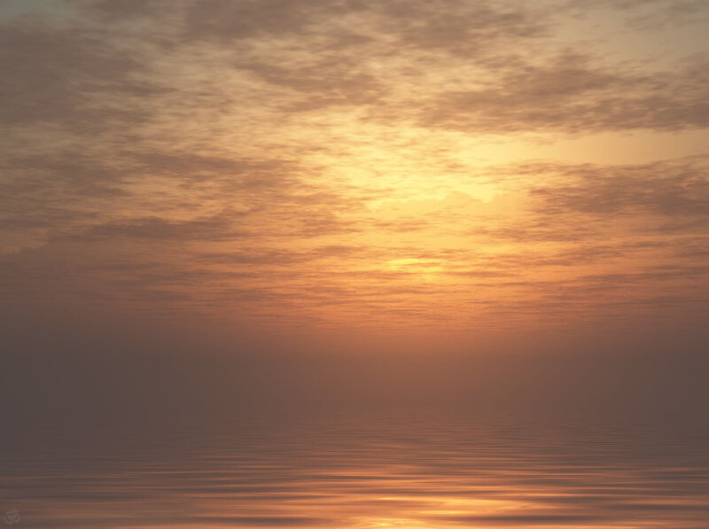 Sunset over Calm Water — Orange, Serene, Digital Art
