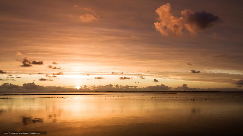 Sunset over Calm Water — Orange, Serene, Photograph, Clouds, Sun