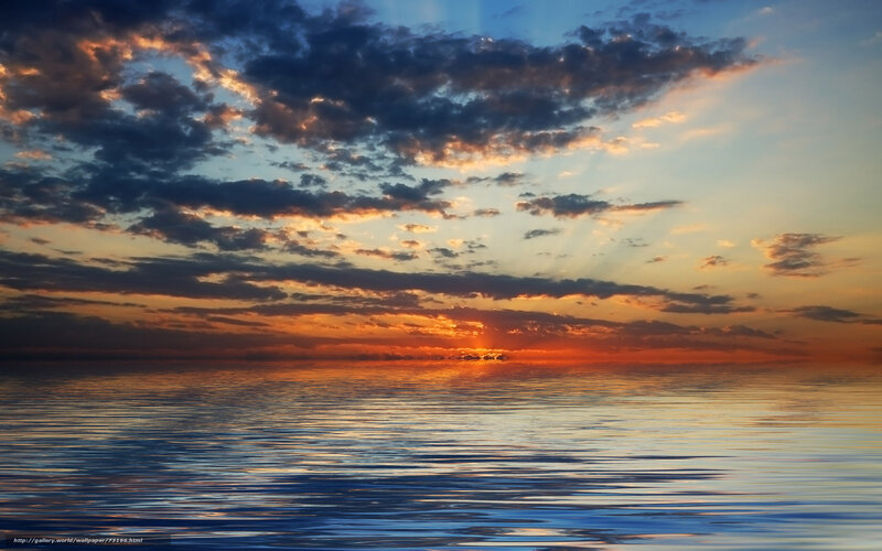 Sunset over Calm Water — Orange, Serene, Photograph, Clouds