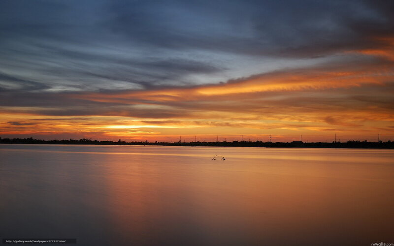 Sunset over Calm Water — Orange, Serene, Photograph, Sky, Clouds