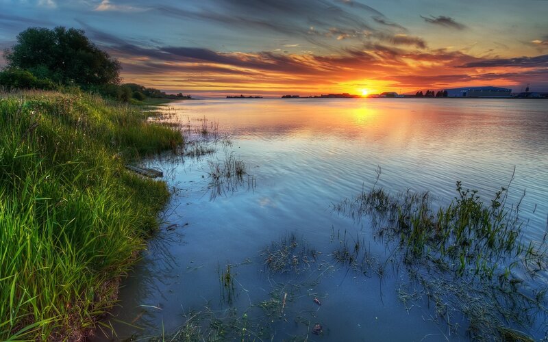 Sunset over Calm Water — Orange, Serene, Photograph, Sky