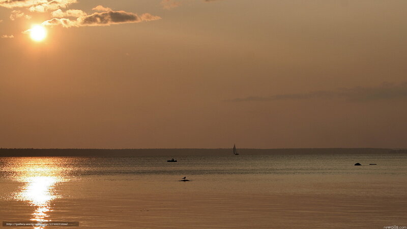 Sunset over Calm Water — Orange, Serene, Photograph, Sun, Boats
