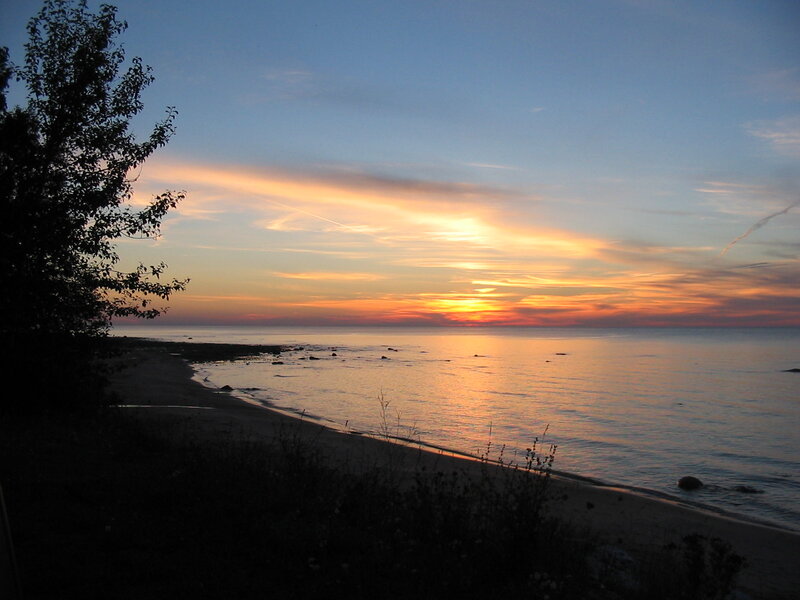 Sunset over Calm Water — Orange, Serene, Photograph, Tree