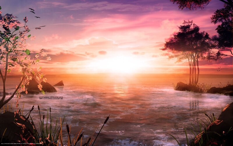 Sunset over Calm Water — Pink
