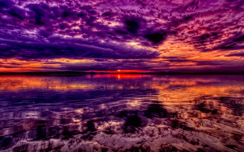Sunset over Calm Water — Purple, Dramatic