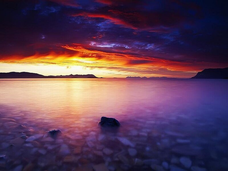 Sunset over Calm Water — Purple