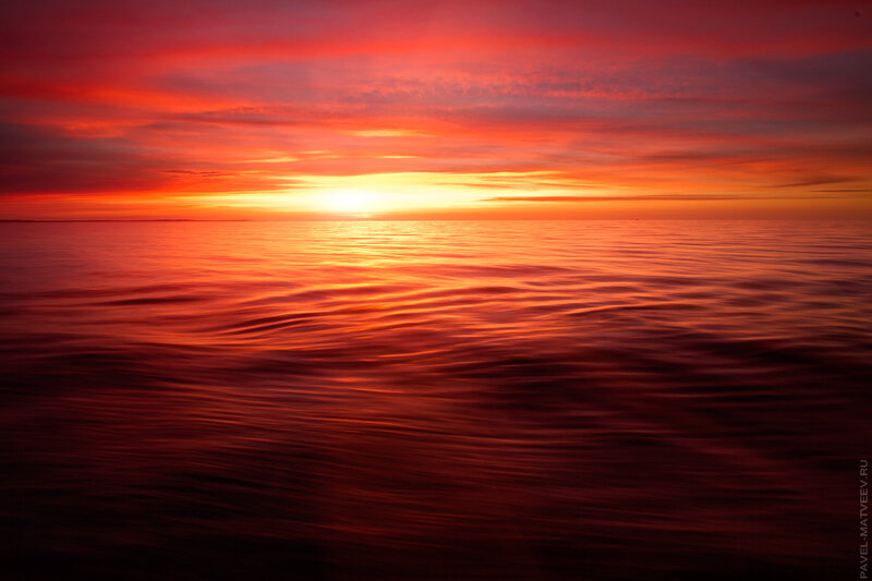 Sunset over Calm Water — Red, Dramatic