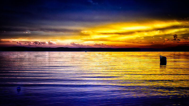 Sunset over Calm Water — Yellow, Dramatic