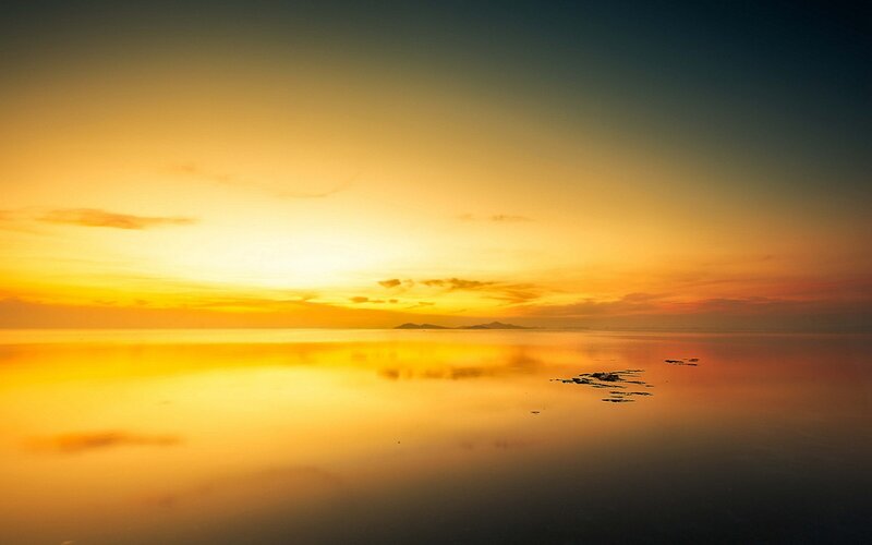 Sunset over Calm Water — Yellow, Serene, Photograph, Sky