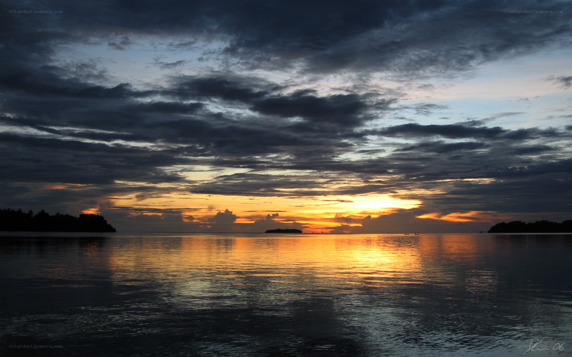 Sunset over calm waters