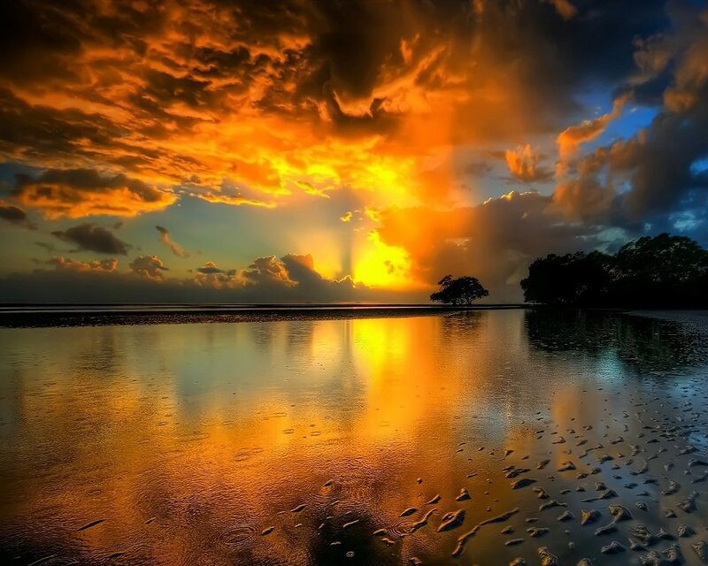 Sunset over calm waters