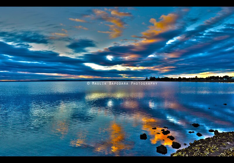 Sunset over calm waters