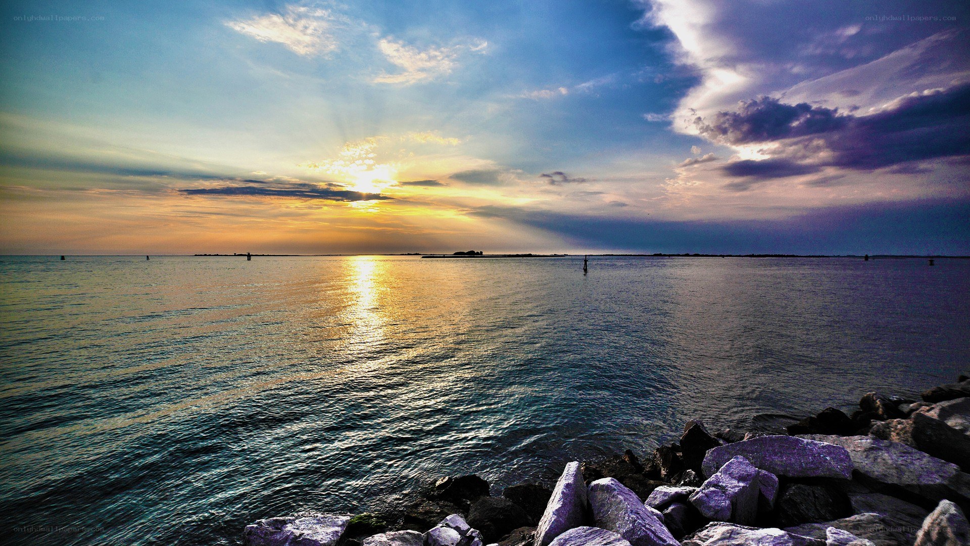 sunset over calm waters