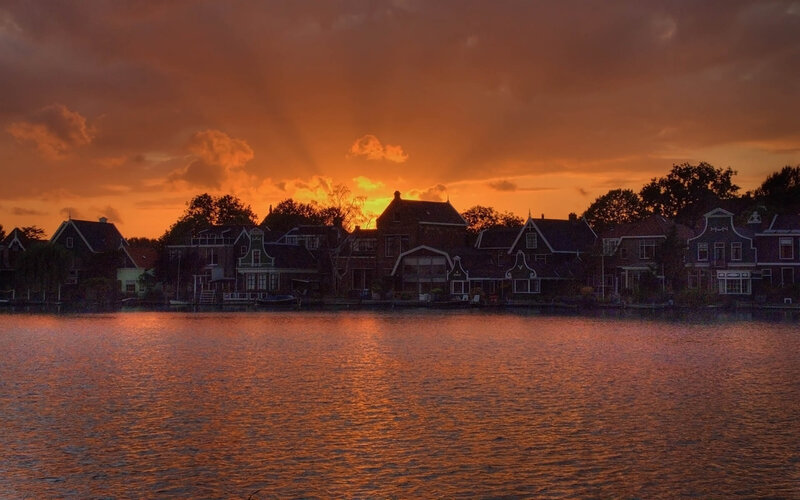 sunset over canal houses