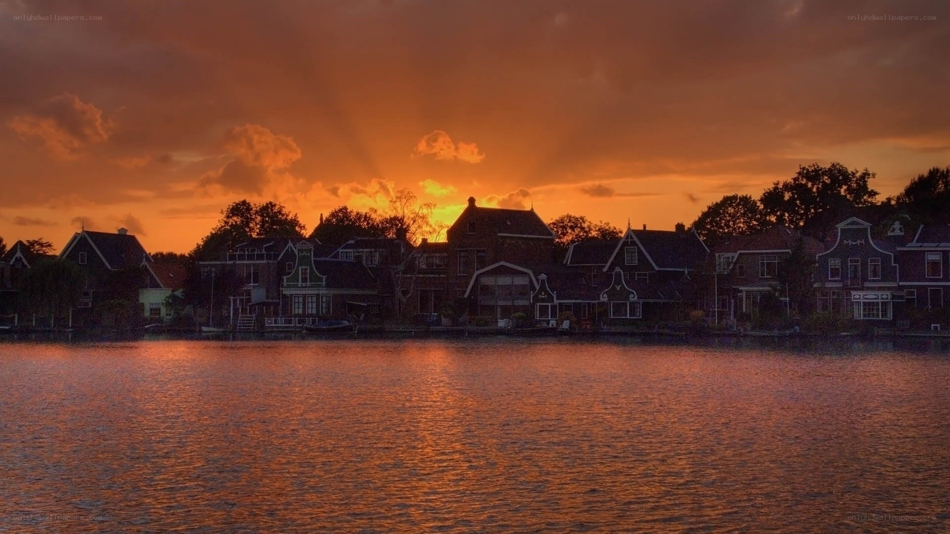 sunset over canal houses