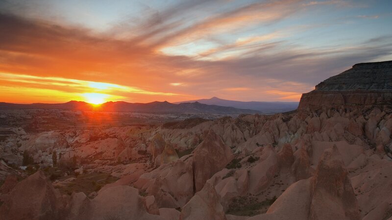 Sunset over Cappadocia landscape