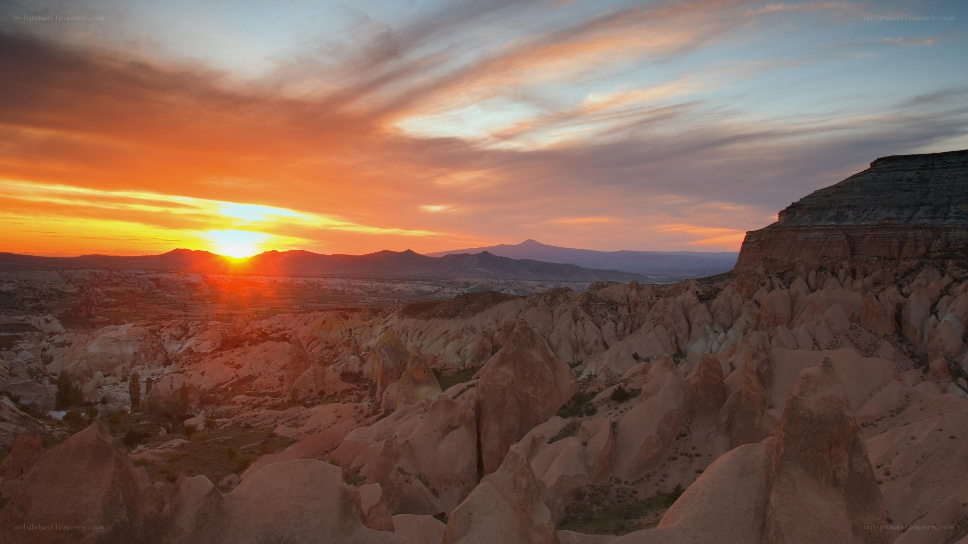 Sunset over Cappadocia landscape