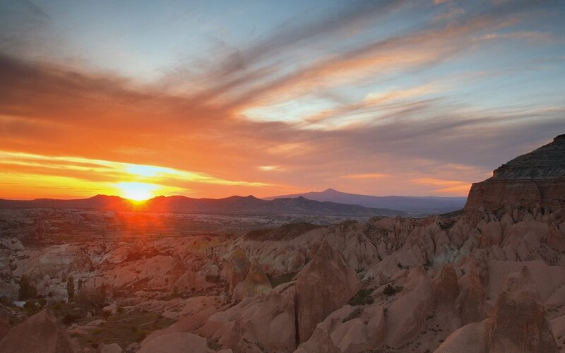 Sunset over Cappadocia landscape