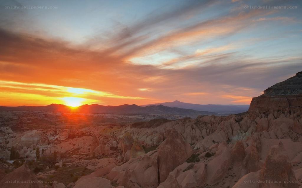 Sunset over Cappadocia landscape