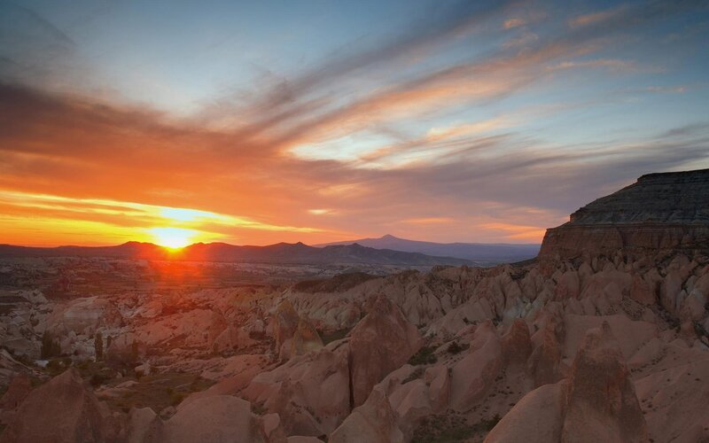 Sunset over Cappadocia landscape