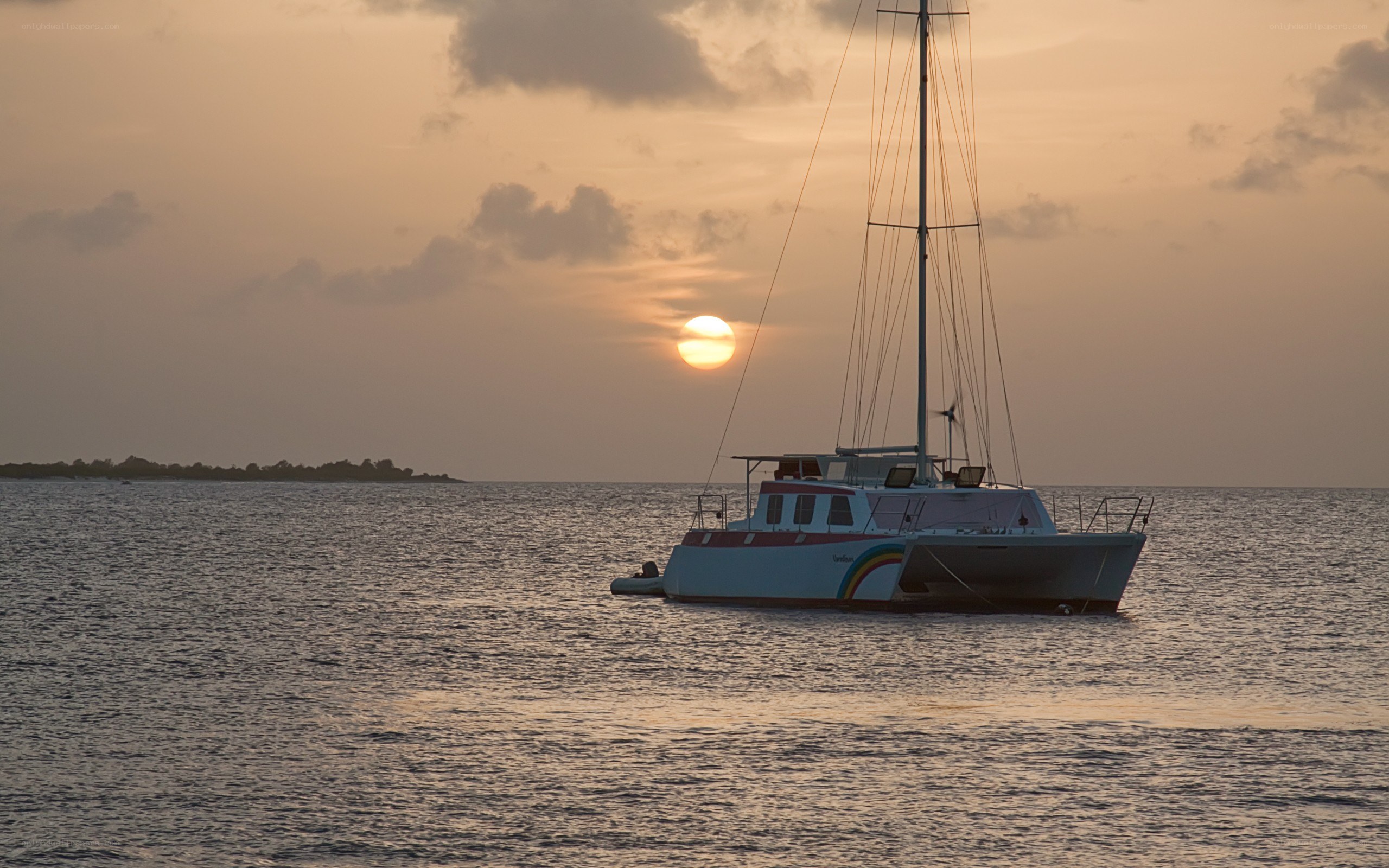sunset over catamaran