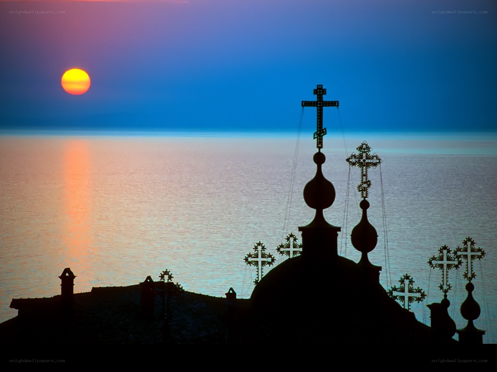 Sunset over church domes