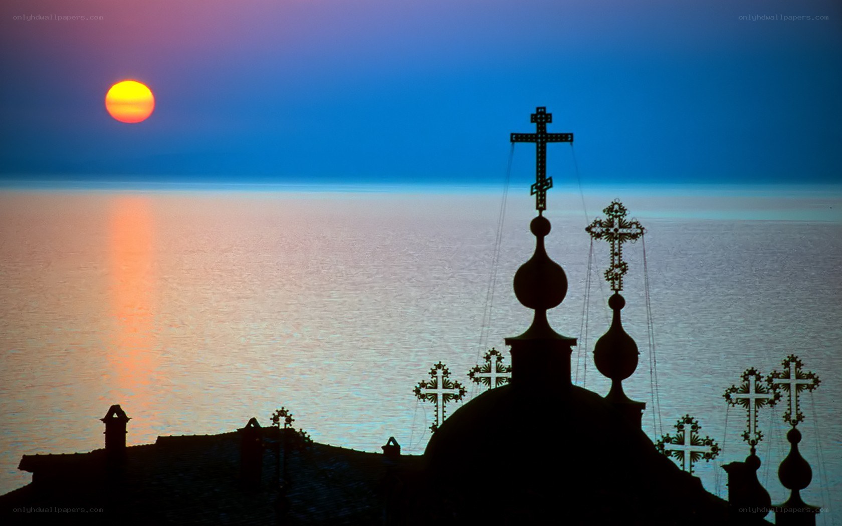 Sunset over church domes
