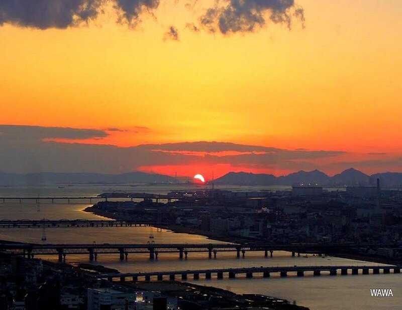 Sunset over City and Bridges