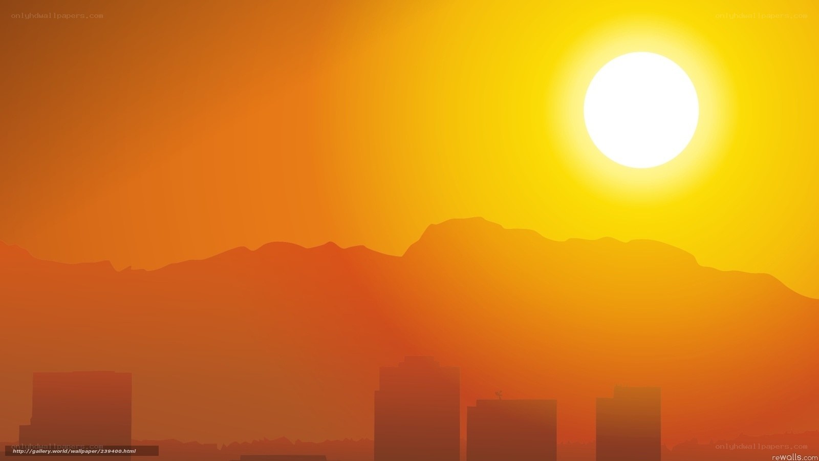 Sunset over city and mountains