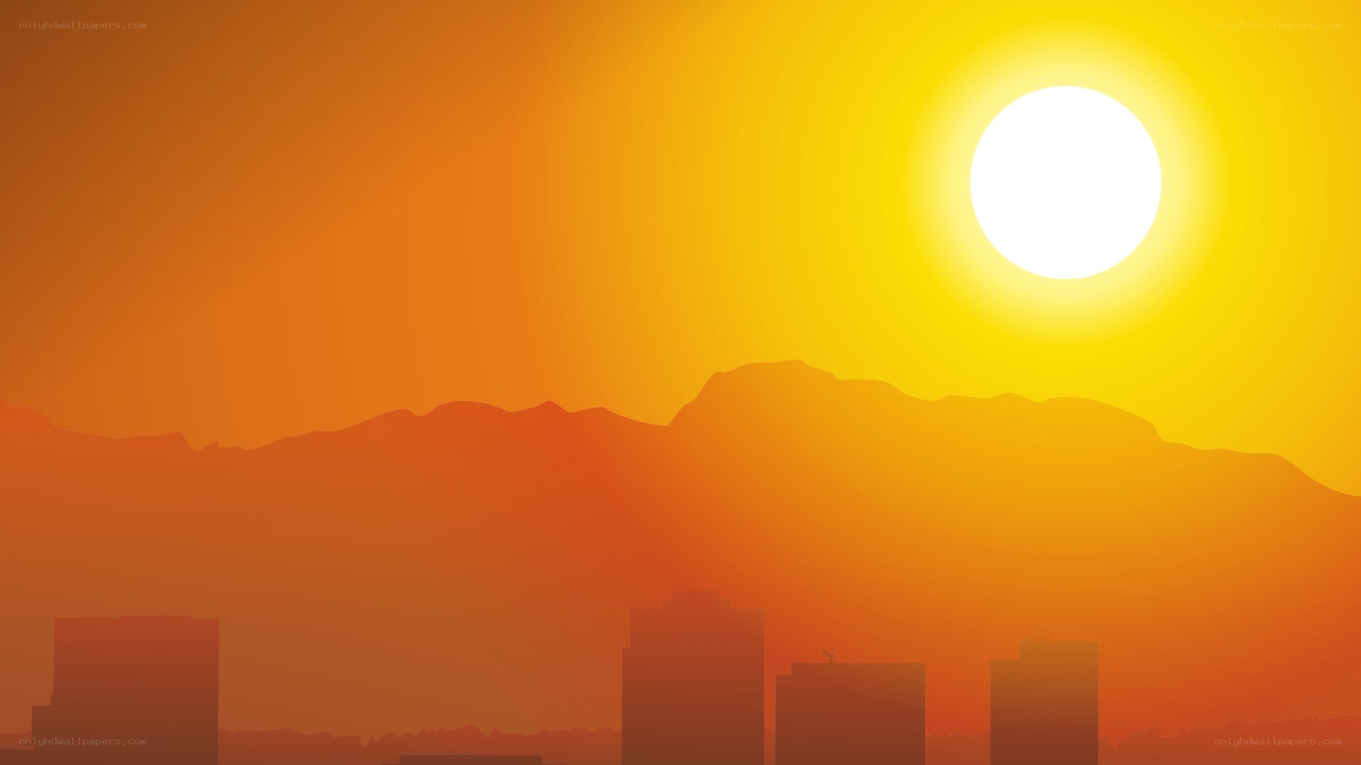 Sunset over city and mountains