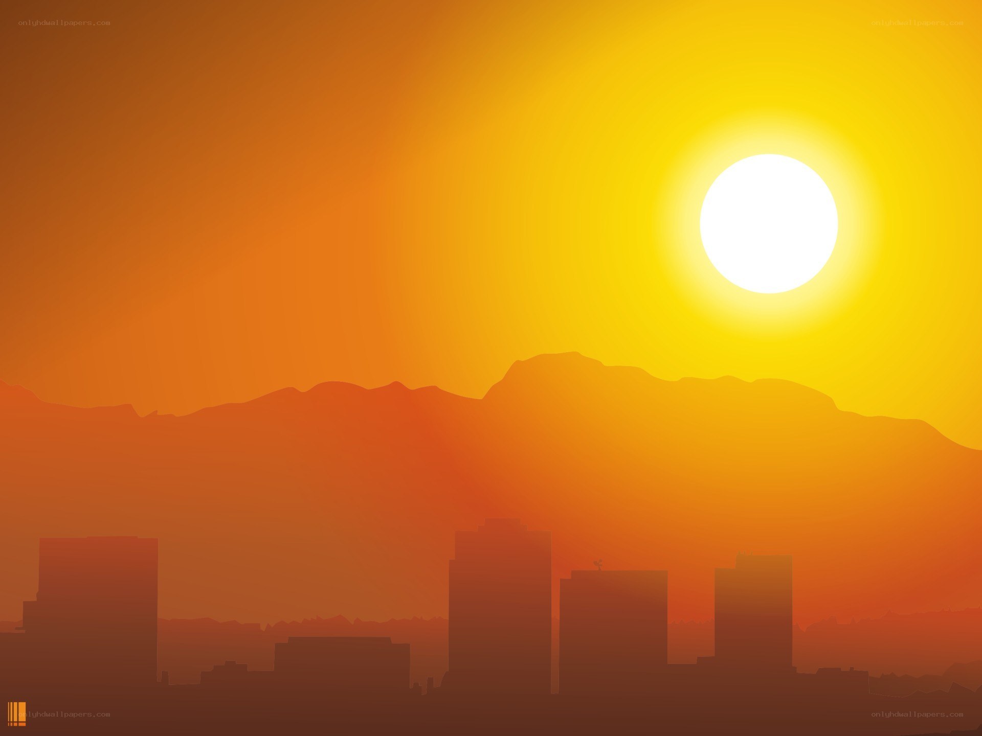 Sunset over city and mountains