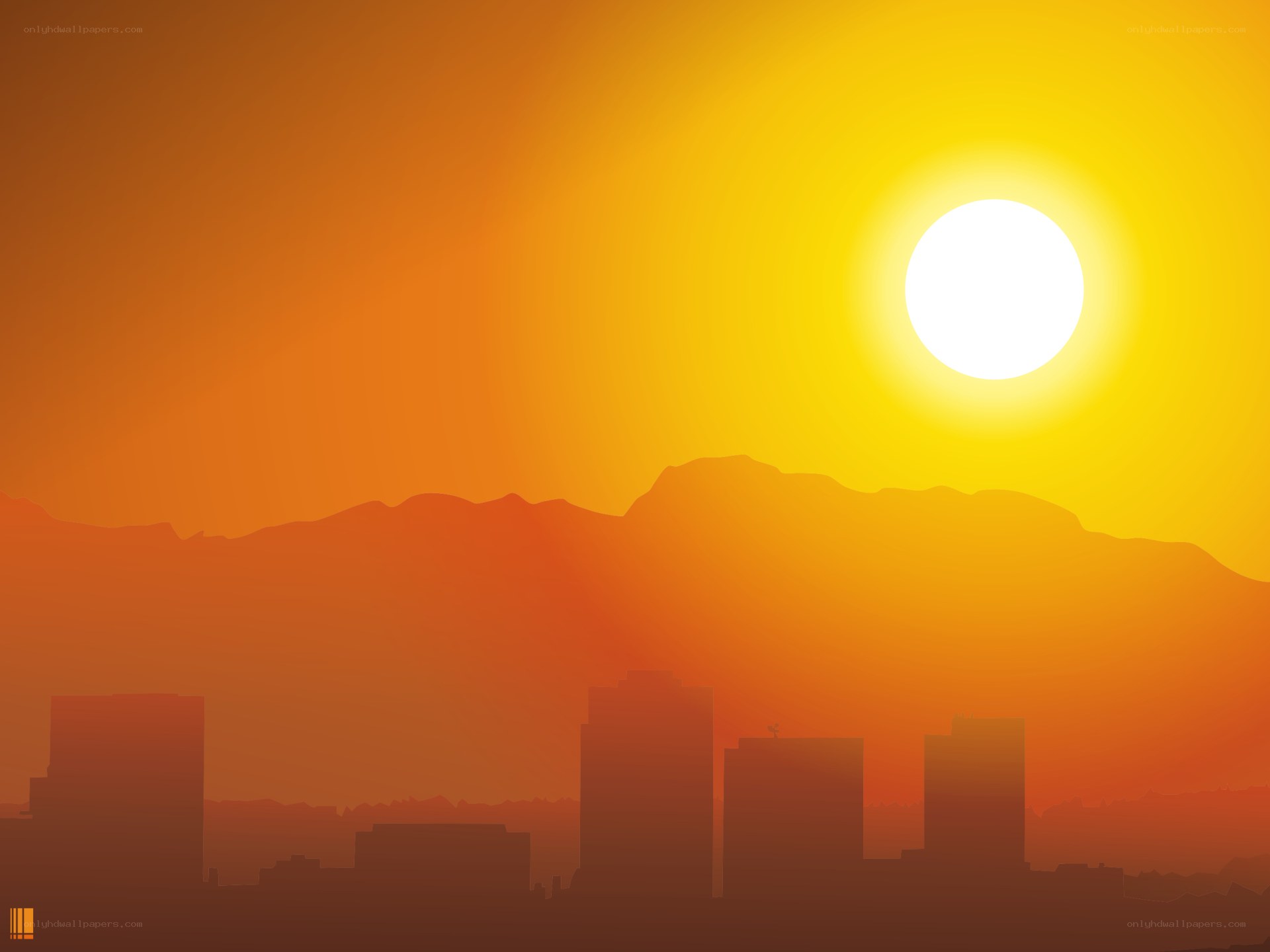 Sunset over city and mountains