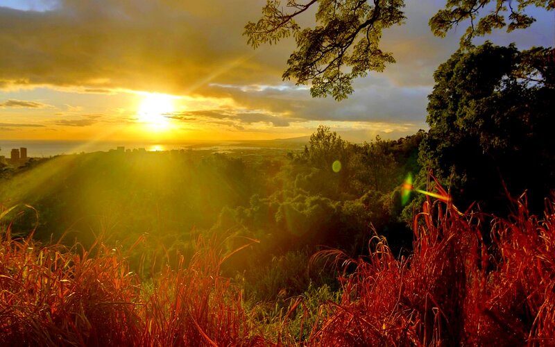 Sunset over City and Ocean