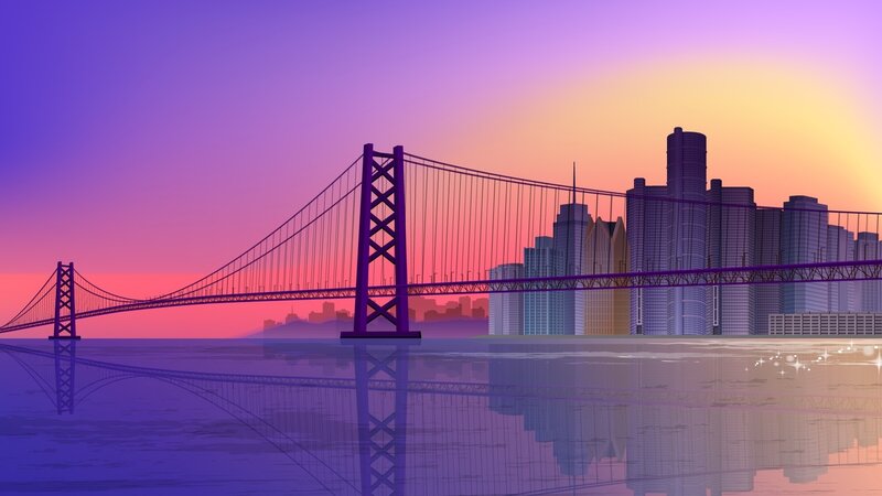 sunset over city bridge