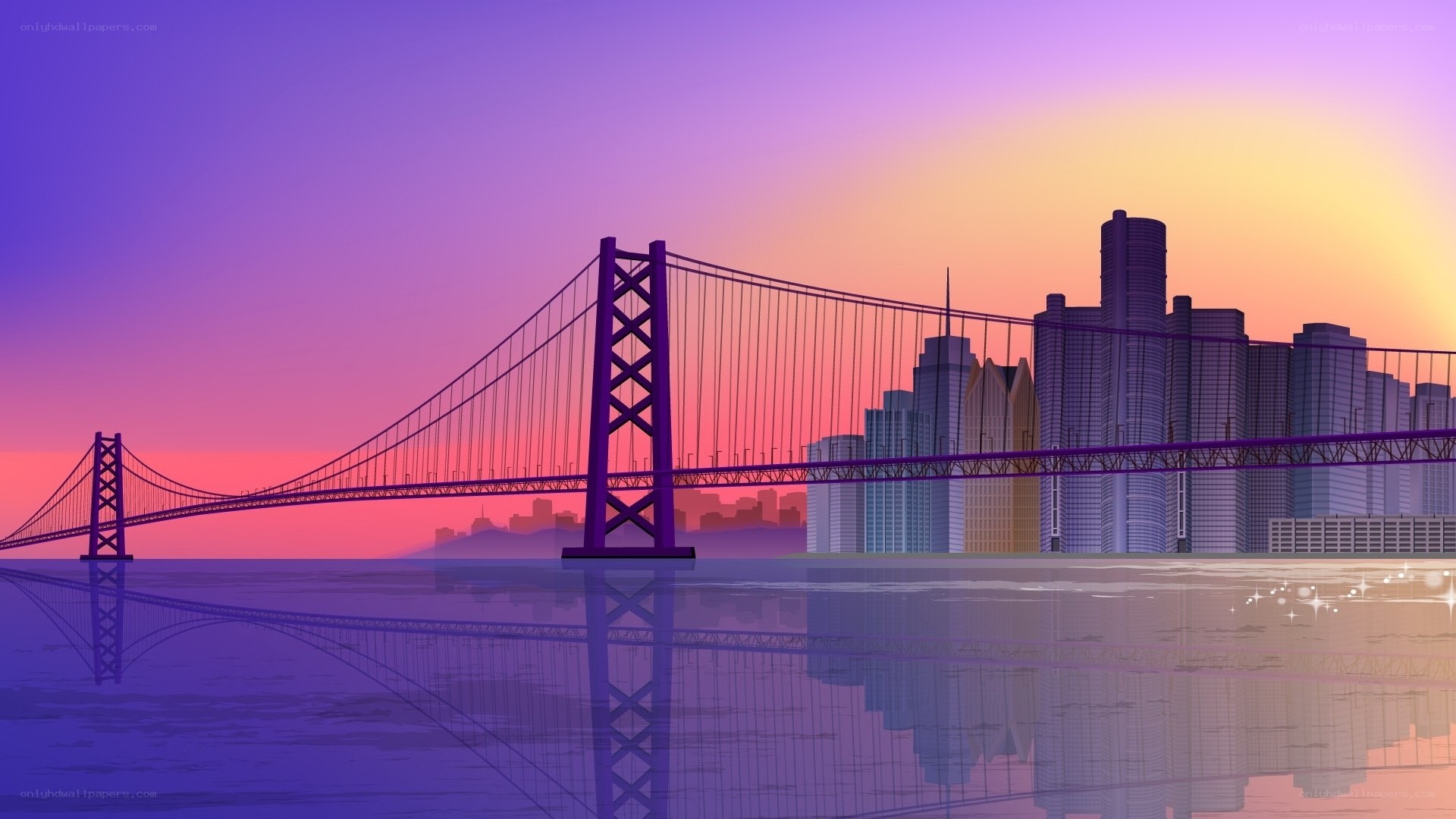 sunset over city bridge